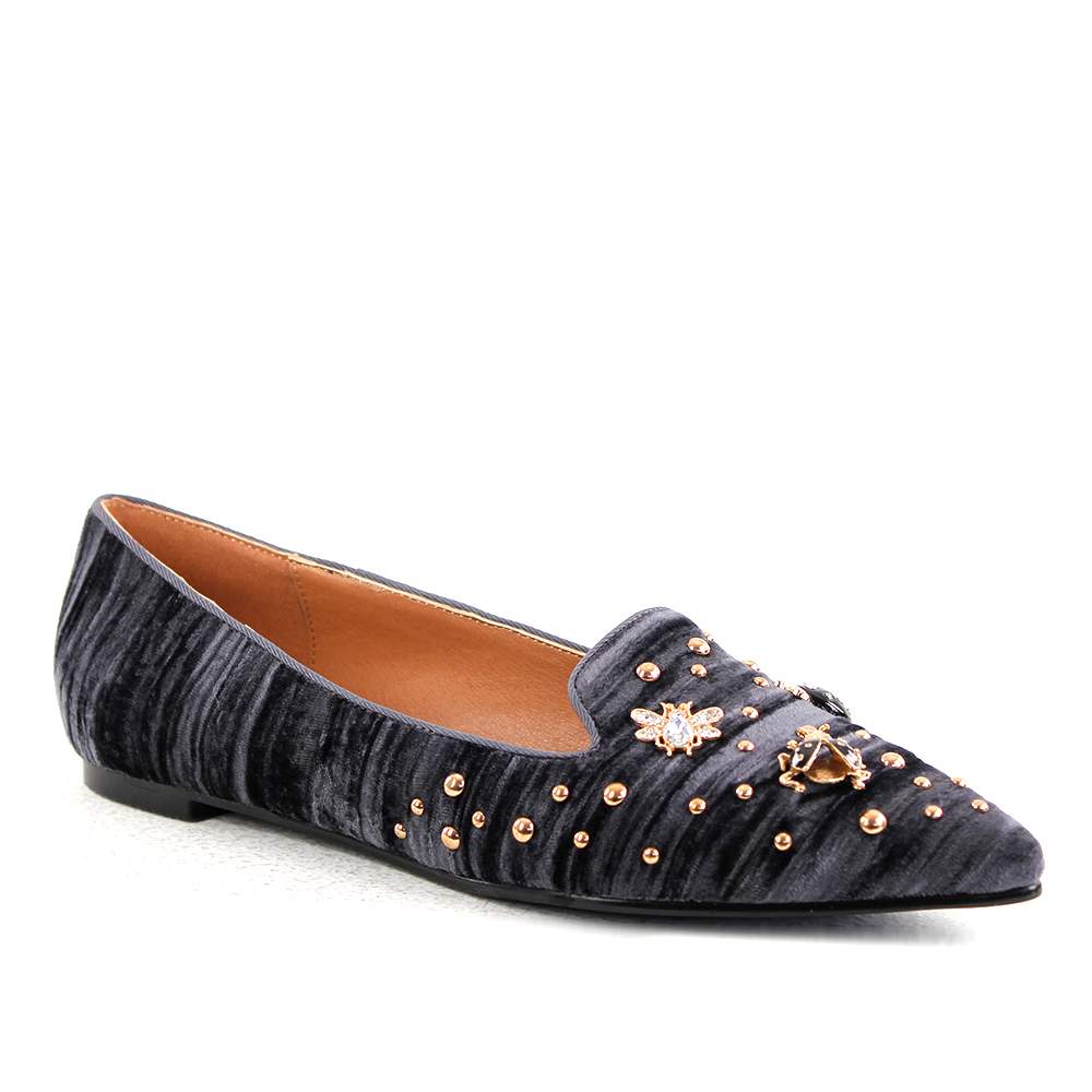 Mocasines de mujer EFERRI Mocasín Ronda de Terciopelo con Tachuelas y Accesorios Metálicos - con Decoración Metálica Elegante