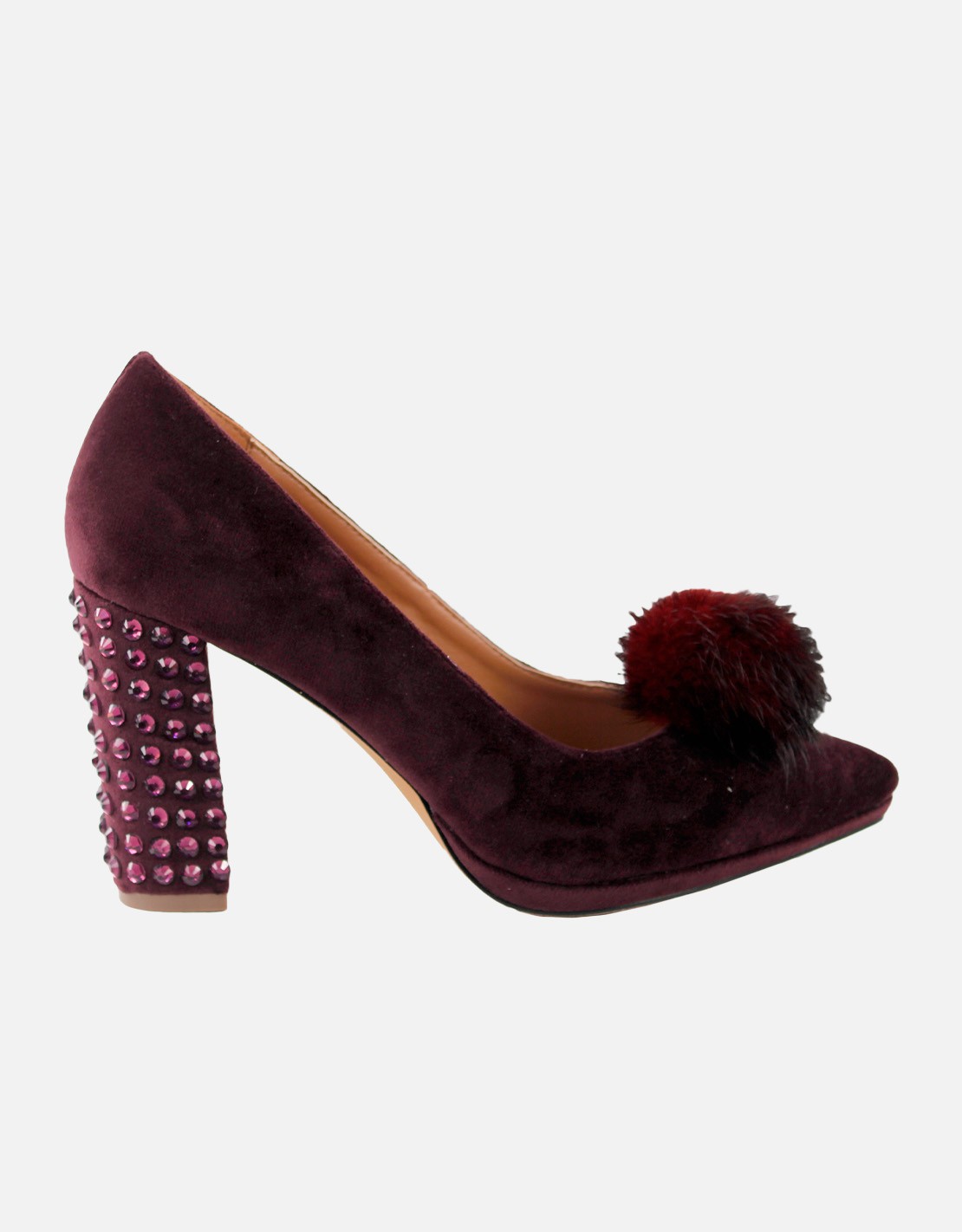 Zapatos de Fiesta EFERRI Zapato de Salón Rabbit de Terciopelo con Pompón de Pelo