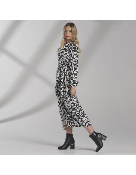 Vestido de manga larga, anudado a la cintura, Vestido de mujer de moda