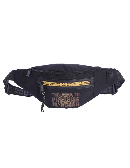 Riñonera para hombre ROUTE 66 Alex de nylon negro con cremallera