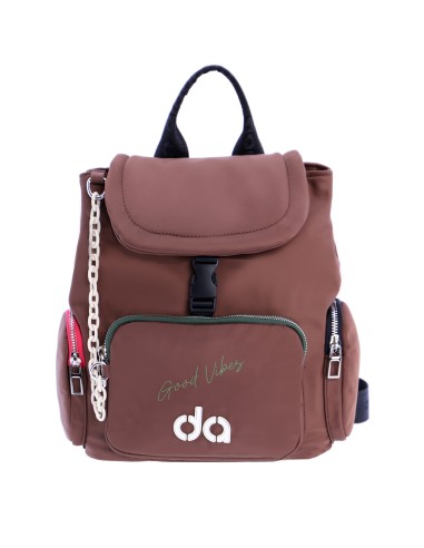 Mochila para mujer DON ALGODON Bolonia en nylon con el logotipo en relieve y frase good vibes.