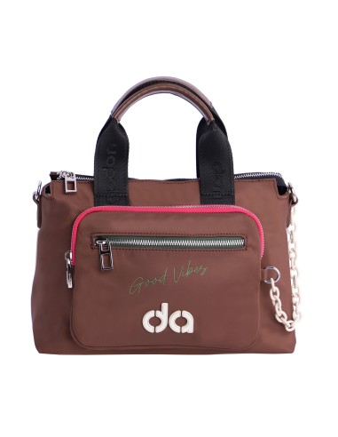 Bolso bandolera y de mano para mujer DON ALGODON Florencia de nylon con el logotipo en relieve y frase de Good vibes.