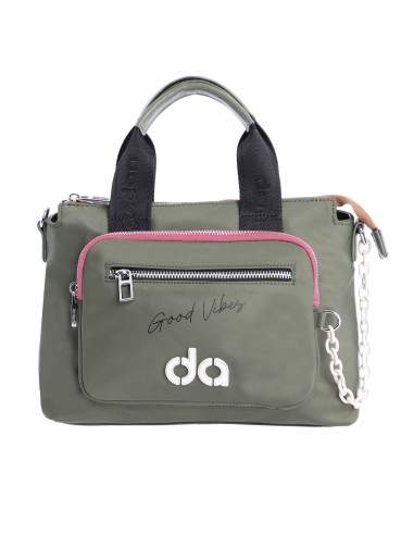 Bolso bandolera y de mano para mujer DON ALGODON Florencia de nylon con el logotipo en relieve y frase de Good vibes.