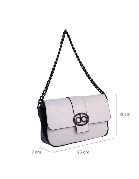 Bolso bandolera con solapa para mujer DON ALGODON Messina en piel sintética y con el logotipo troquelado en metal.
