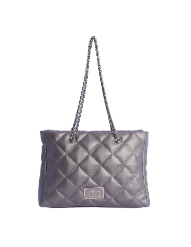 Bolso shopper acolchado de hombro para mujer DON ALGODON Livorno en piel sintética con chapón de la marca en metal.