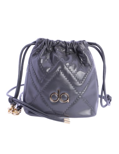 Bolso bandolera limosnera con pespunte decorativo en zigzag en piel sintética de mujer DON ALGODON Ferrara logo en metal.