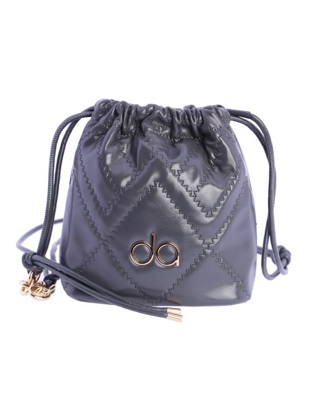 Bolso bandolera limosnera con pespunte decorativo en zigzag en piel sintética de mujer DON ALGODON Ferrara logo en metal.