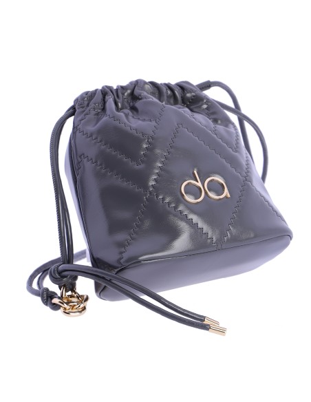 Bolso bandolera limosnera con pespunte decorativo en zigzag en piel sintética de mujer DON ALGODON Ferrara logo en metal.
