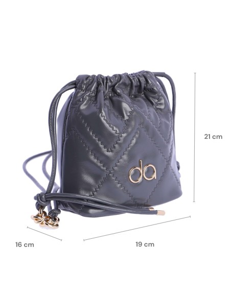 Bolso bandolera limosnera con pespunte decorativo en zigzag en piel sintética de mujer DON ALGODON Ferrara logo en metal.