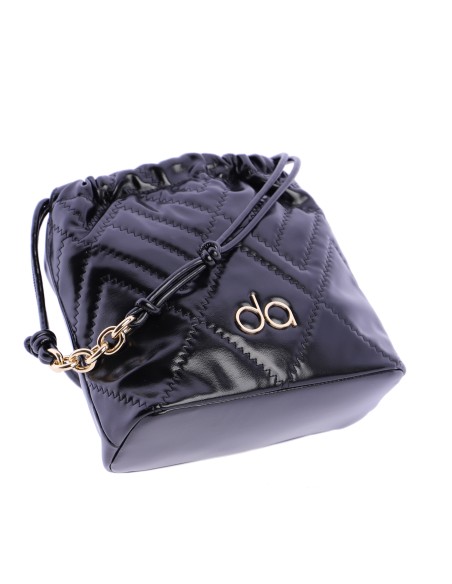 Bolso de hombro con pespunte decorativo en zigzag en piel sintética de mujer DON ALGODON Siracusa con el logo en metal.