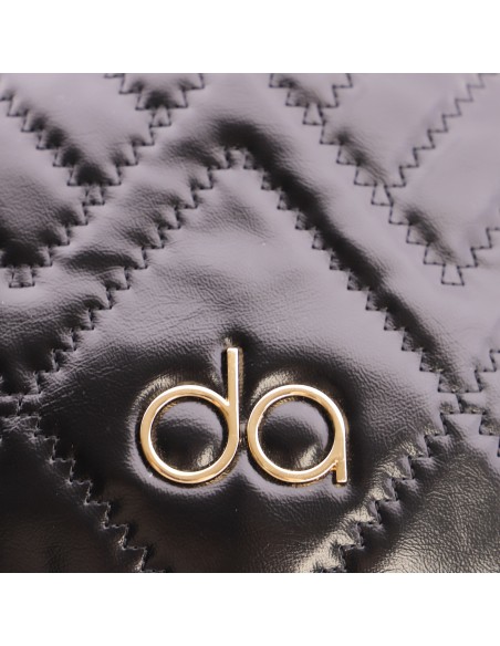 Bolso de hombro con pespunte decorativo en zigzag en piel sintética de mujer DON ALGODON Siracusa con el logo en metal.